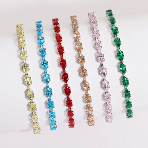 Detail of adjustable tennis bracelets with multi-color marquise-cut zircon stones
