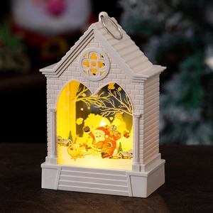 Warm LED Christmas lantern with Santa Claus scene and vintage brick texture design