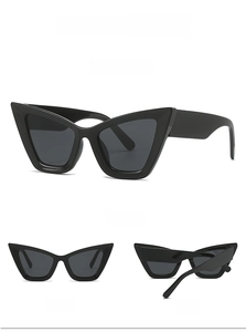 Detailed multi-angle views of black cat-eye sunglasses with retro pointed frames