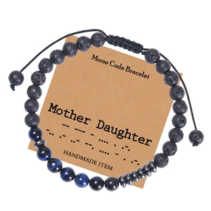 Handmade Morse code bracelet with lava stones on Mother Daughter kraft card