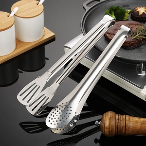 Stainless Steel Food Tongs Slotted Mirror Polished Kitchen Cooking BBQ Tongs Heat Resistant Non-Slip For Steak Salad