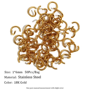 Detail of 1*6mm 18K gold plated stainless steel jump rings for DIY jewelry making
