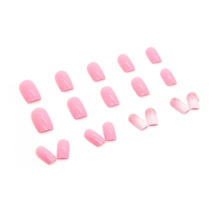 Faux ongles carrés moyens roses dégradés avec des fragments pailletés étincelants