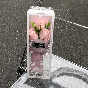Soap rose bouquet gift set with pink flowers in transparent packaging for Mother's Day