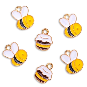 Süße Emaille Bienen und Honigtopf Anhänger in Gelb und Gold für DIY Schmuckherstellung