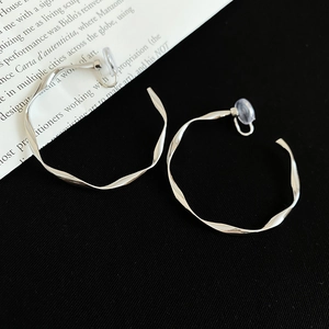 Detailed macro view of silver twisted round earrings with silicone ear clip pads