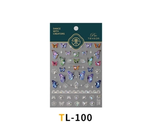 Detail of 3D butterfly nail stickers TL-100 with laser lace and colorful patterns