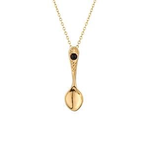 Vintage goldene Löffel-Halskette mit schwarzem Edelstein und geprägten Details