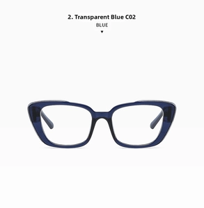 Front view of transparent blue cat-eye glasses frame C02 with blue light blocking lenses