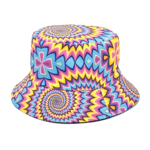 Colorful swirl print bucket hat with vibrant kaleidoscope pattern for sun protection