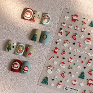 Christmas Nail Stickers 3D Relief Embossed Santa Claus Snowman Snowflake Patterns For DIY Nail Art Decoration