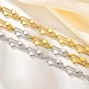 Paperclip Chain Heart Charm Bracelet Necklace Stainless Steel Elegant Minimalist Jewelry For Women