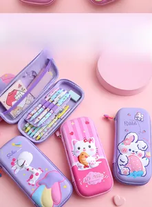 Detail view of large capacity 3D EVA pencil case with double-layer storage and compartments
