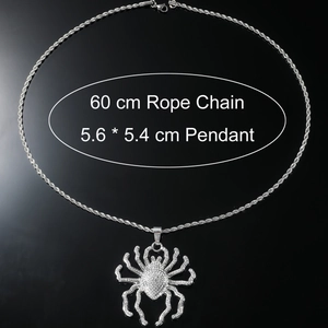 Silver iced out spider pendant necklace with 60cm rope chain for hip hop men jewelry