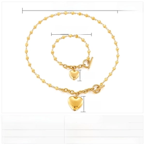 Details zu Edelstahl-Herz-Halskette und Armband-Set mit OT-Verschluss und Abmessungen