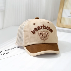 Toddler breathable mesh baseball cap with cute bear embroidery and 'bearbaby' text