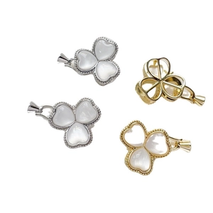 Gold and silver clover jewelry clasps with mother-of-pearl inlay for DIY necklaces