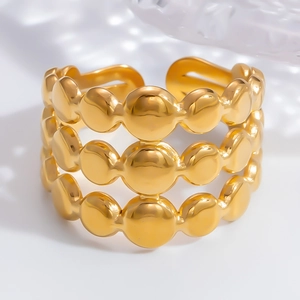 Minimalist wide gold-plated multi-layer beaded ring for women in stainless steel