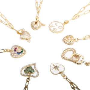 Hip Hop heart pendant necklace set with colorful zircon and gold plating finish
