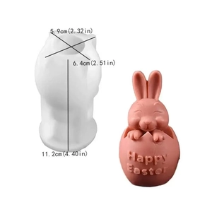 Detailed dimensions of Easter bunny in egg silicone candle mold for DIY craft projects