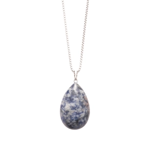 Teardrop blue natural stone pendant necklace with silver box chain for women