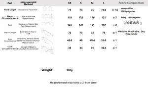 Size chart showing XS to L dimensions for the adjustable drawstring casual jacket