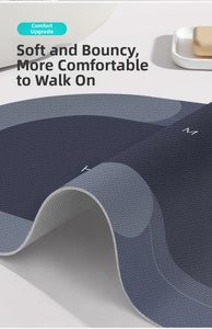 Close-up of thick non-slip bathroom mat showing texture and flexible blue geometric design