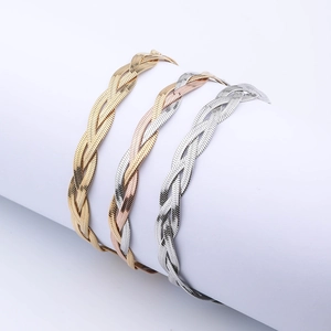 Braided Snake Bone Bracelet Stainless Steel 3 Layer Herringbone Blade Chain For Women Minimalist Jewelry