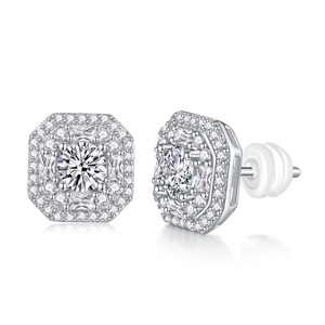 Square-cut sparkling lab-grown diamond stud earrings in S925 sterling silver