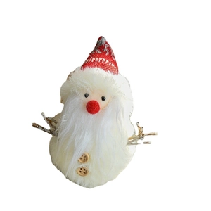 Plush Santa Claus ornament with a red knit hat and white faux fur for Christmas decor