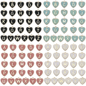 Enamel heart initial charms in four colors for DIY necklace and bracelet jewelry making