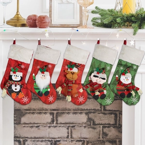 Christmas Stockings Gift Bags Knitted Plush Burlap With Bell 3D Cartoon Santa Snowman Reindeer Penguin Elf Ornament