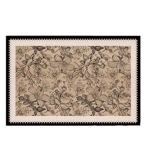 French vintage floral area rug with black and white rose patterns for living room