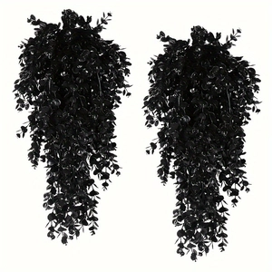 Two bunches of black artificial hanging plants for Halloween front door home decoration