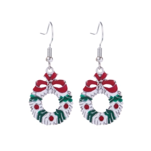 Christmas wreath earrings with red berries and bowknot in festive colorful alloy