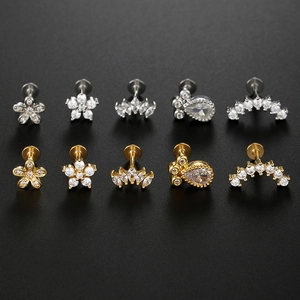 Flat back stud jewelry set in silver and gold finish with sparkling zircon stones