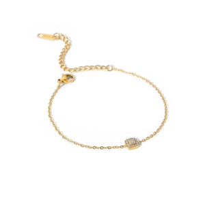 Elegant 18K gold plated thin chain bracelet with square cubic zirconia pavé pendant