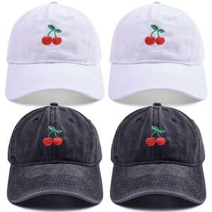 Vintage washed cotton baseball caps with cherry embroidery in black and white colors