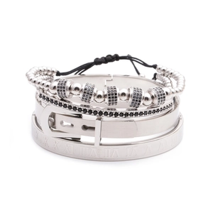 Detail von 4er-Set Herrenschmuck mit römischen Ziffern Armreif und schwarzen Perlenarmband