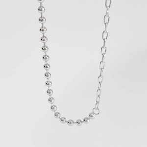 Minimalist 925 sterling silver asymmetrical choker with ball and oval link chain