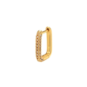 Elegant gold rectangular geometric hoop earring featuring sparkling pavé zircon stones