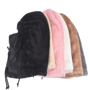 Winter plush balaclava hood in six colors with adjustable drawstrings for warmth