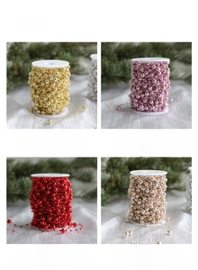 Detail of 8mm and 3mm mixed pearl beads on 10m fish line for Christmas decor