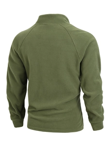 Detailed back view of military green slim fit coral fleece jacket with stand collar texture