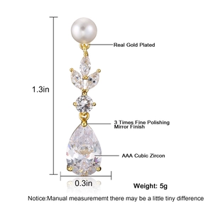 Elegant 18K gold plated drop earrings with AAA cubic zirconia leaves and white pearls