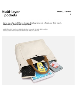 Women canvas tote bag casual handbag large capacity multi-layer storage daily commuter