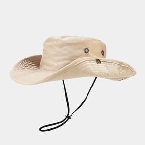 Outdoor Wide Brim Bucket Hat Cotton Polyester Breathable Sun Protection Boonie Hat With Windproof Rope For Fishing Hiking