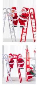 Détail du Père Noël grimpant à l'échelle avec sac cadeau pour décoration de fenêtre