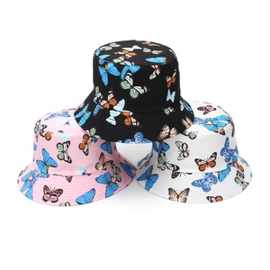 Cotton Bucket Hat For Women Wide Brim Sun Protection Foldable Butterfly Embroidery Tie Dye Print Summer Beach Outdoor