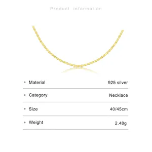 Elegant 925 sterling silver flat mesh necklace with 18k gold plating and 2mm width chain